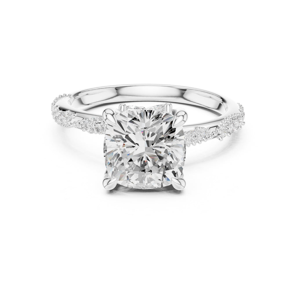 Botanical Blossom Engagement Ring White Gold Cushion
