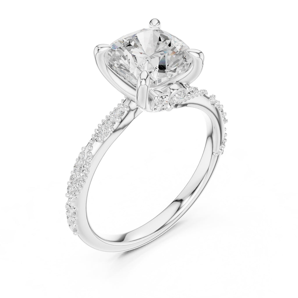 Botanical Blossom Engagement Ring White Gold Cushion