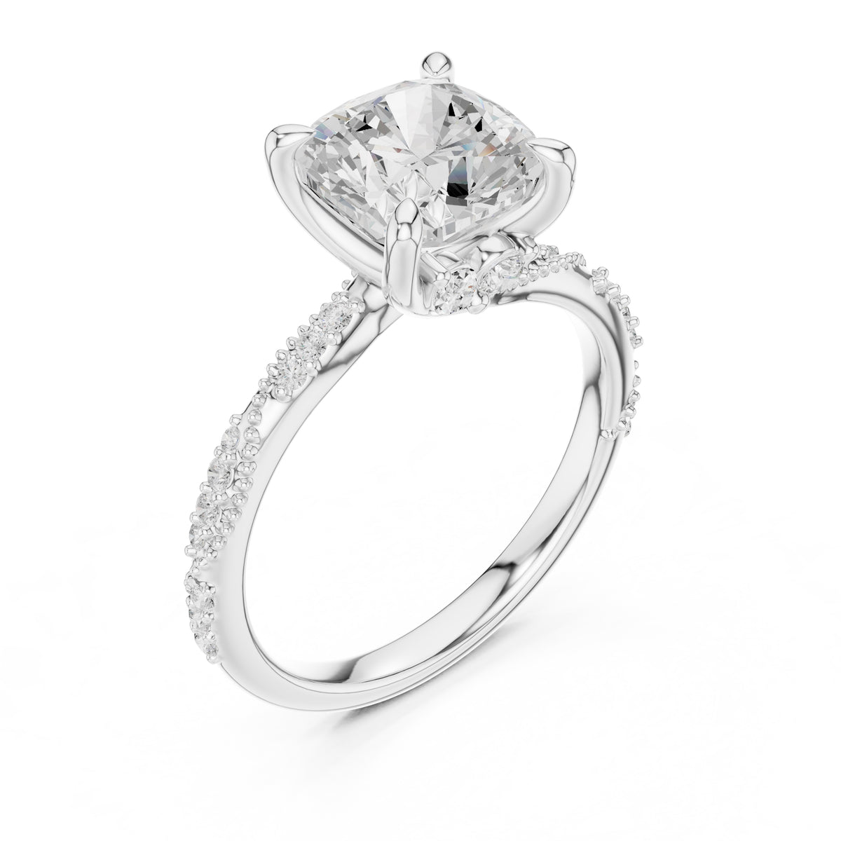 Botanical Blossom Engagement Ring White Gold Cushion