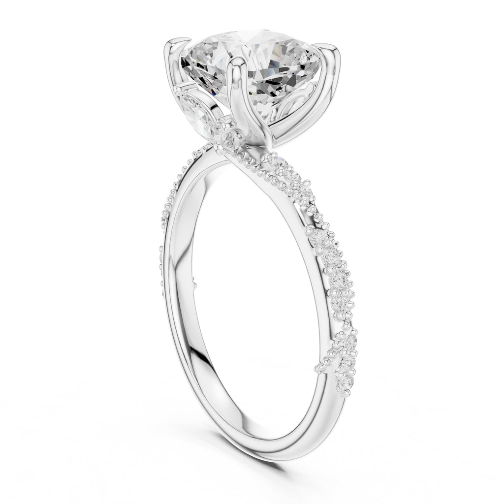 Botanical Blossom Engagement Ring White Gold Cushion