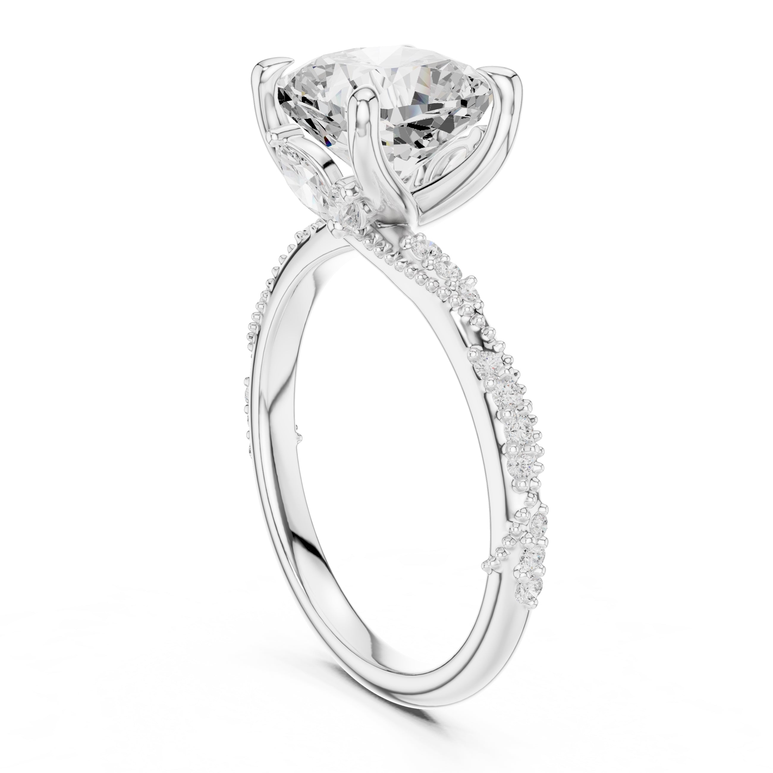 Botanical Blossom Engagement Ring White Gold Cushion