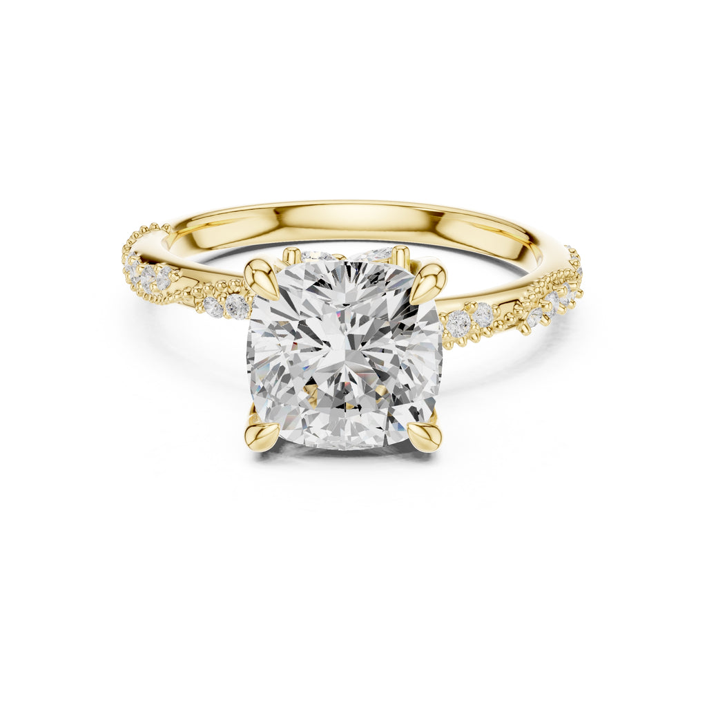 Botanical Blossom Engagement Ring Yellow Gold Cushion