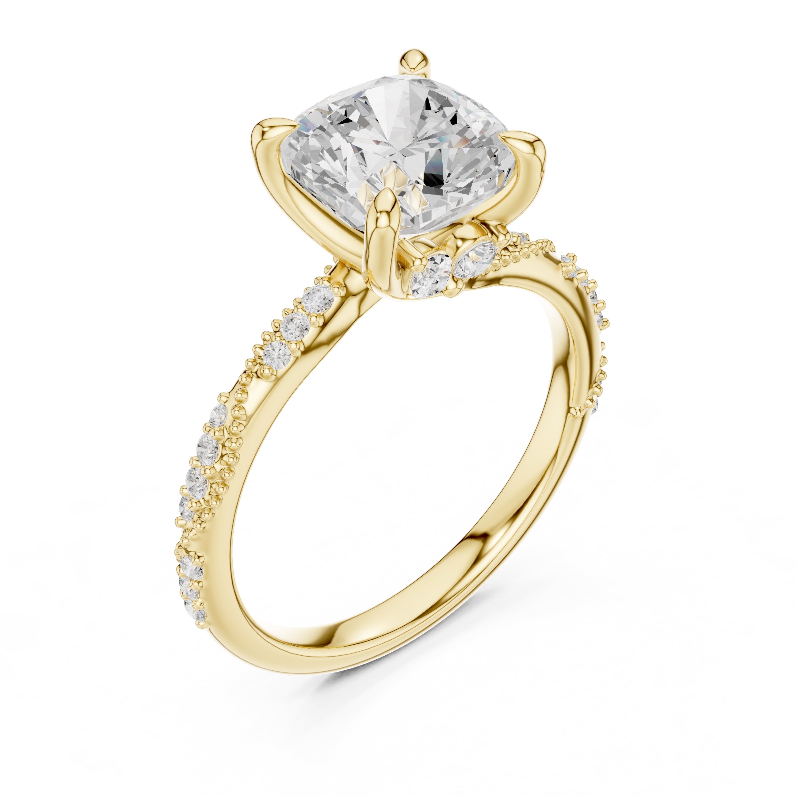 Botanical Blossom Engagement Ring Yellow Gold Cushion