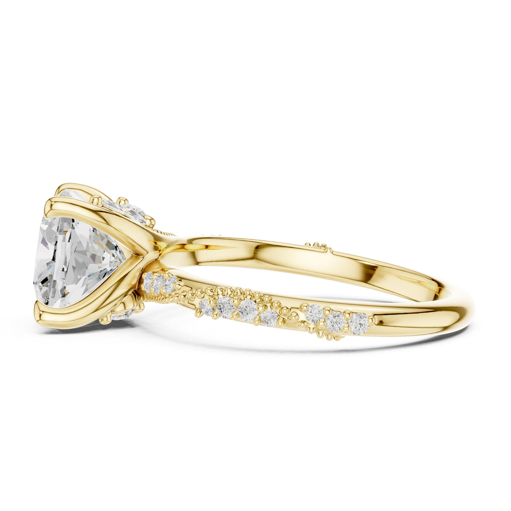 Botanical Blossom Engagement Ring Yellow Gold Cushion