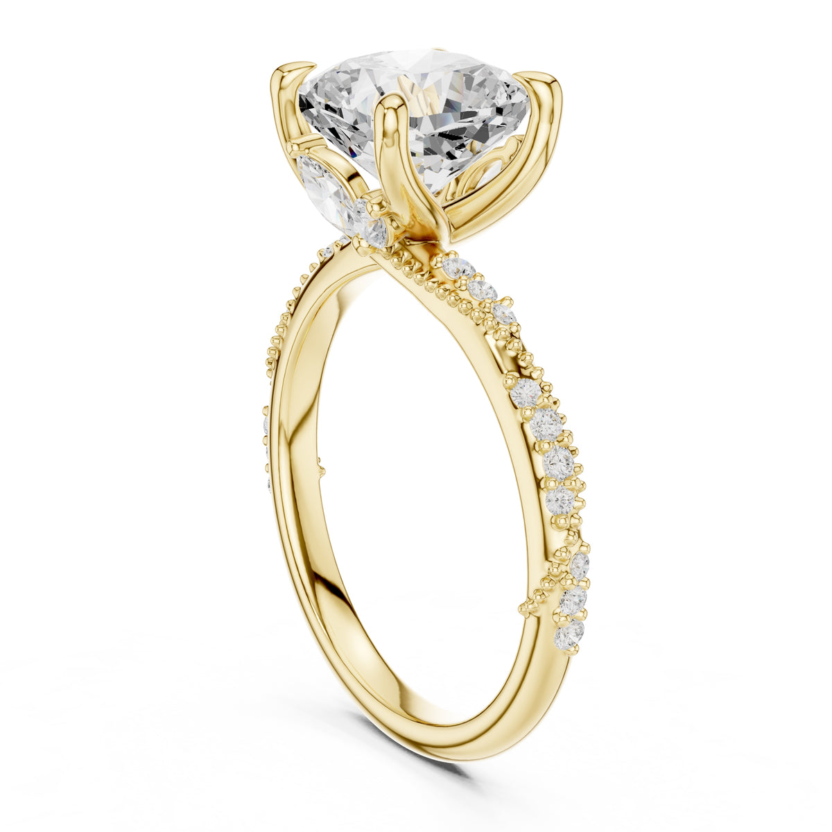 Botanical Blossom Engagement Ring Yellow Gold Cushion
