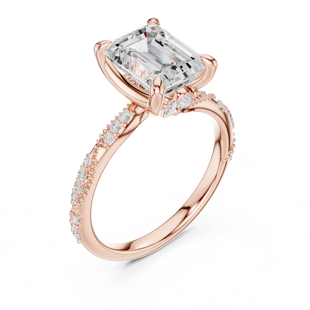 Botanical Blossom Engagement Ring Rose Gold Emerald
