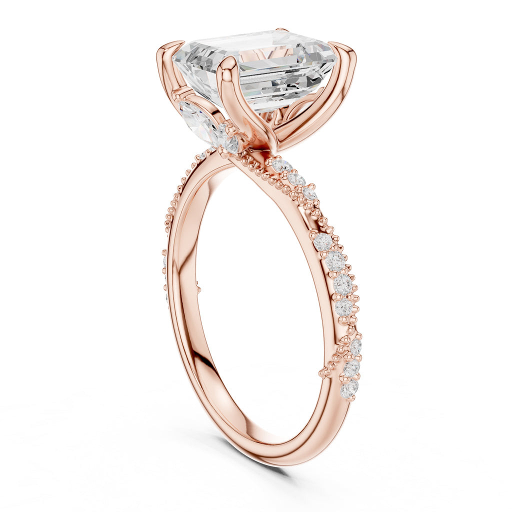 Botanical Blossom Engagement Ring Rose Gold Emerald