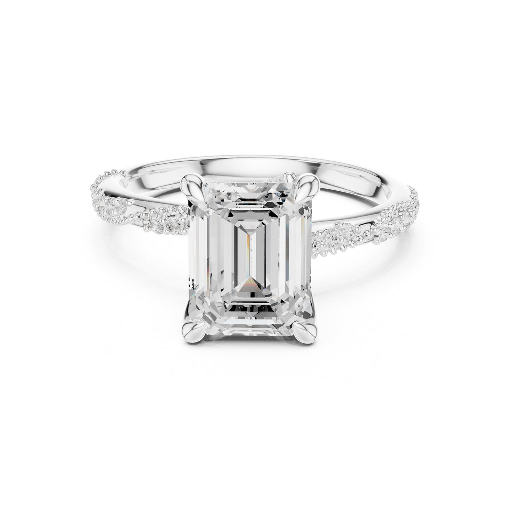 Botanical Blossom Engagement Ring White Gold Emerald