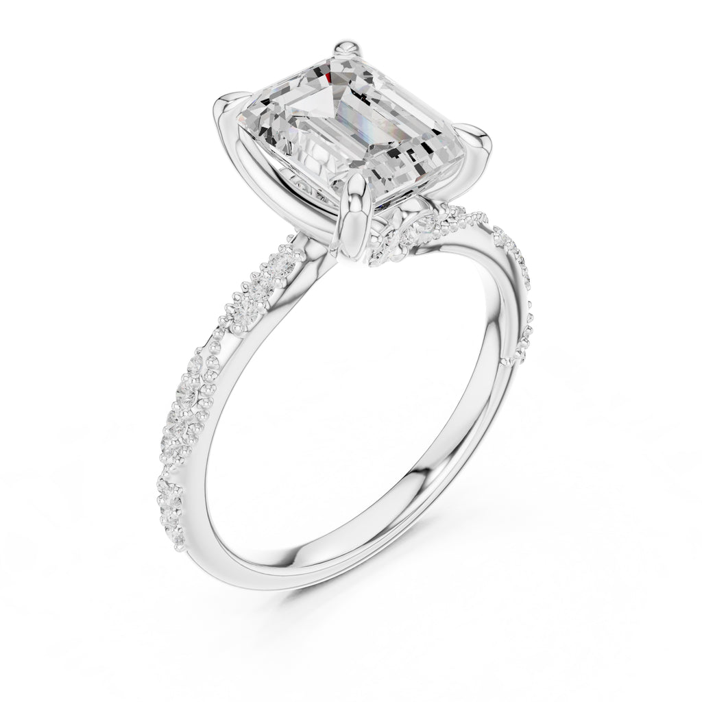 Botanical Blossom Engagement Ring White Gold Emerald
