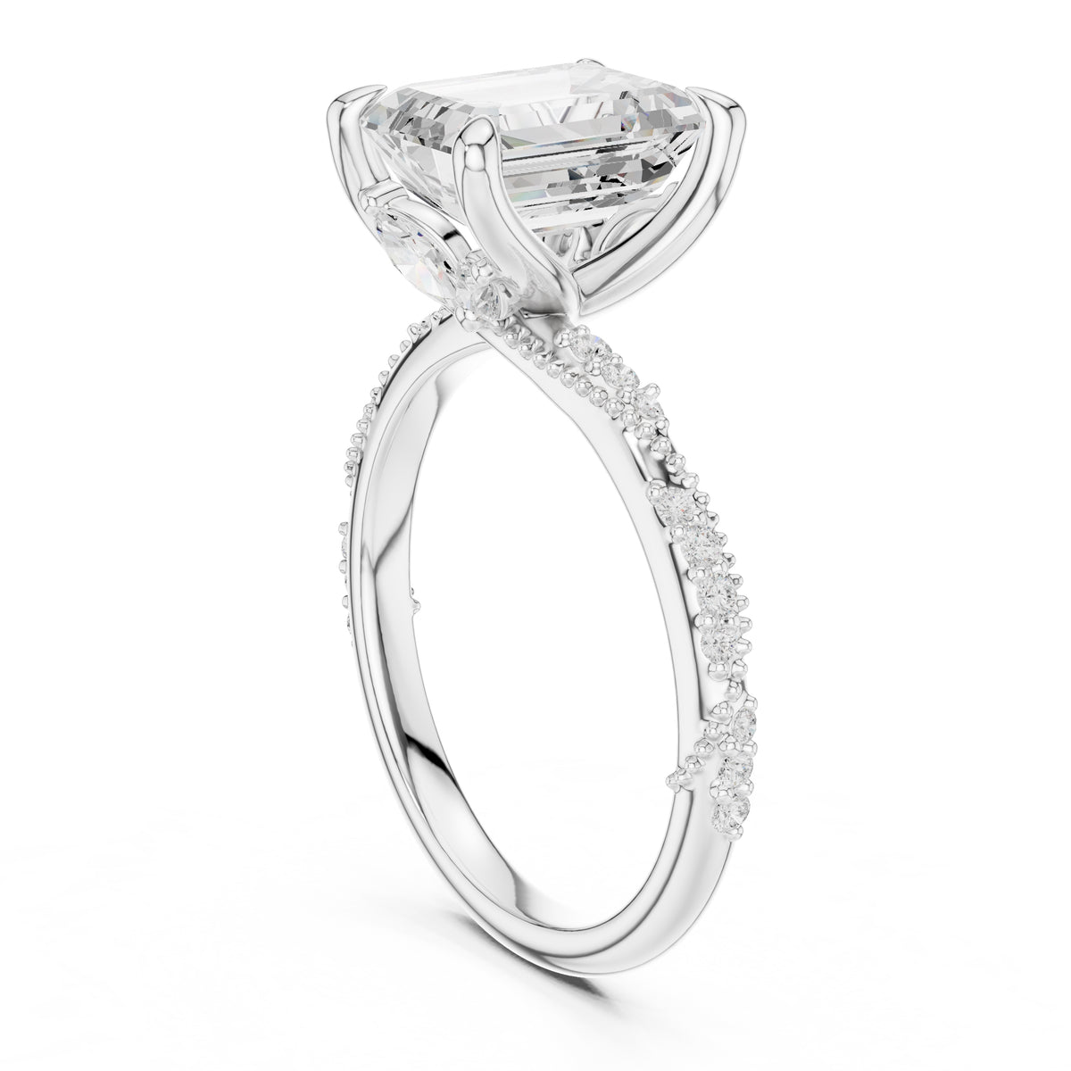 Botanical Blossom Engagement Ring White Gold Emerald