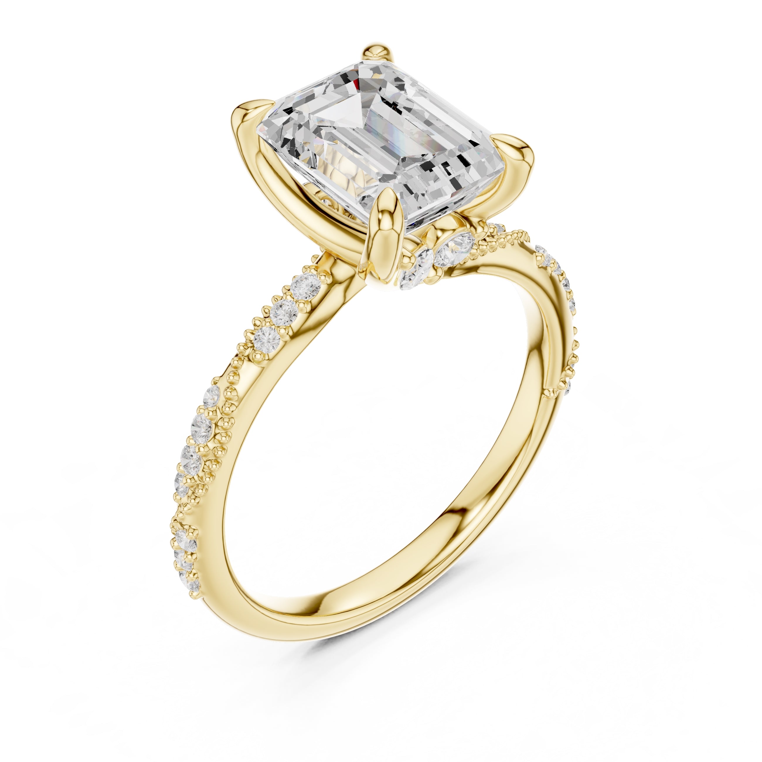 Botanical Blossom Engagement Ring Yellow Gold Emerald