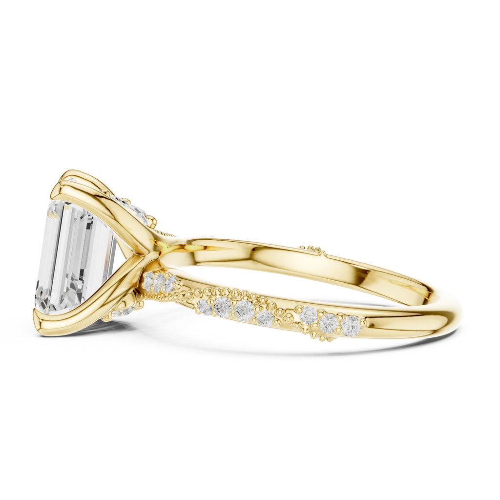 Botanical Blossom Engagement Ring Yellow Gold Emerald