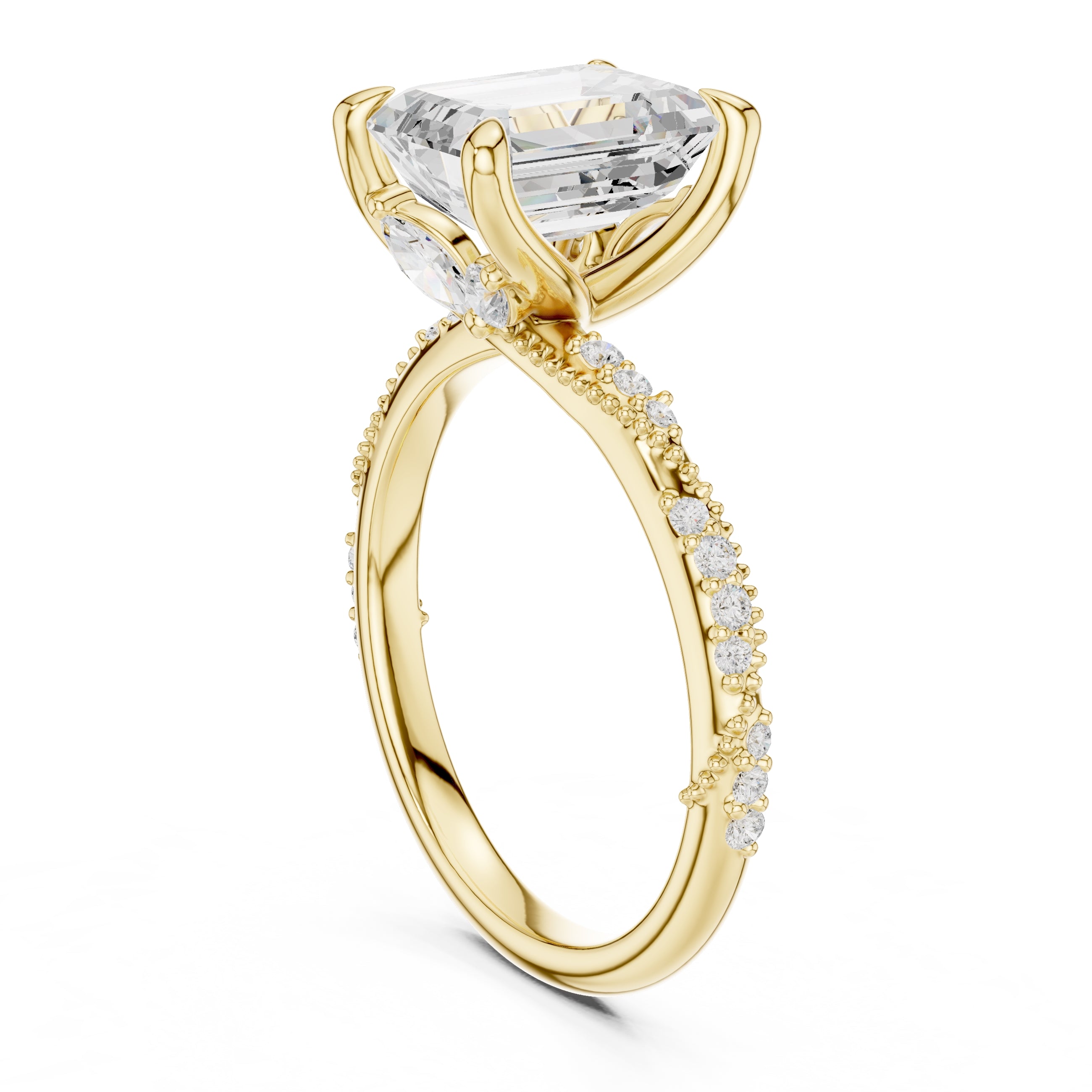 Botanical Blossom Engagement Ring Yellow Gold Emerald
