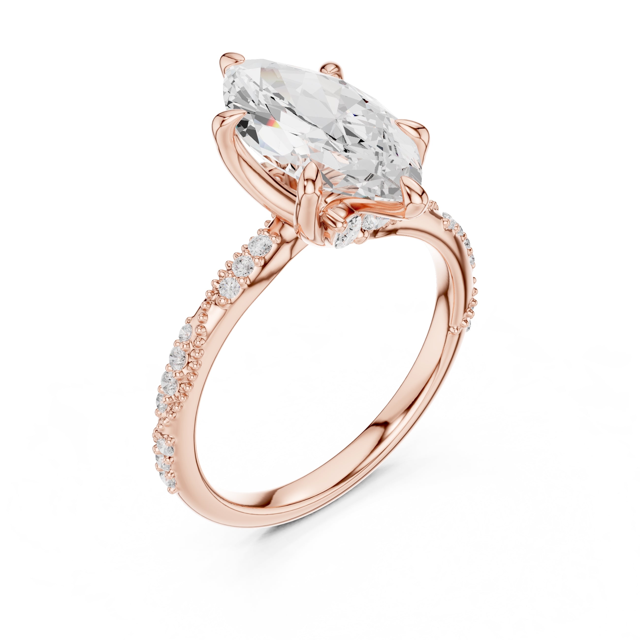 Botanical Blossom Engagement Ring Rose Gold Marquise