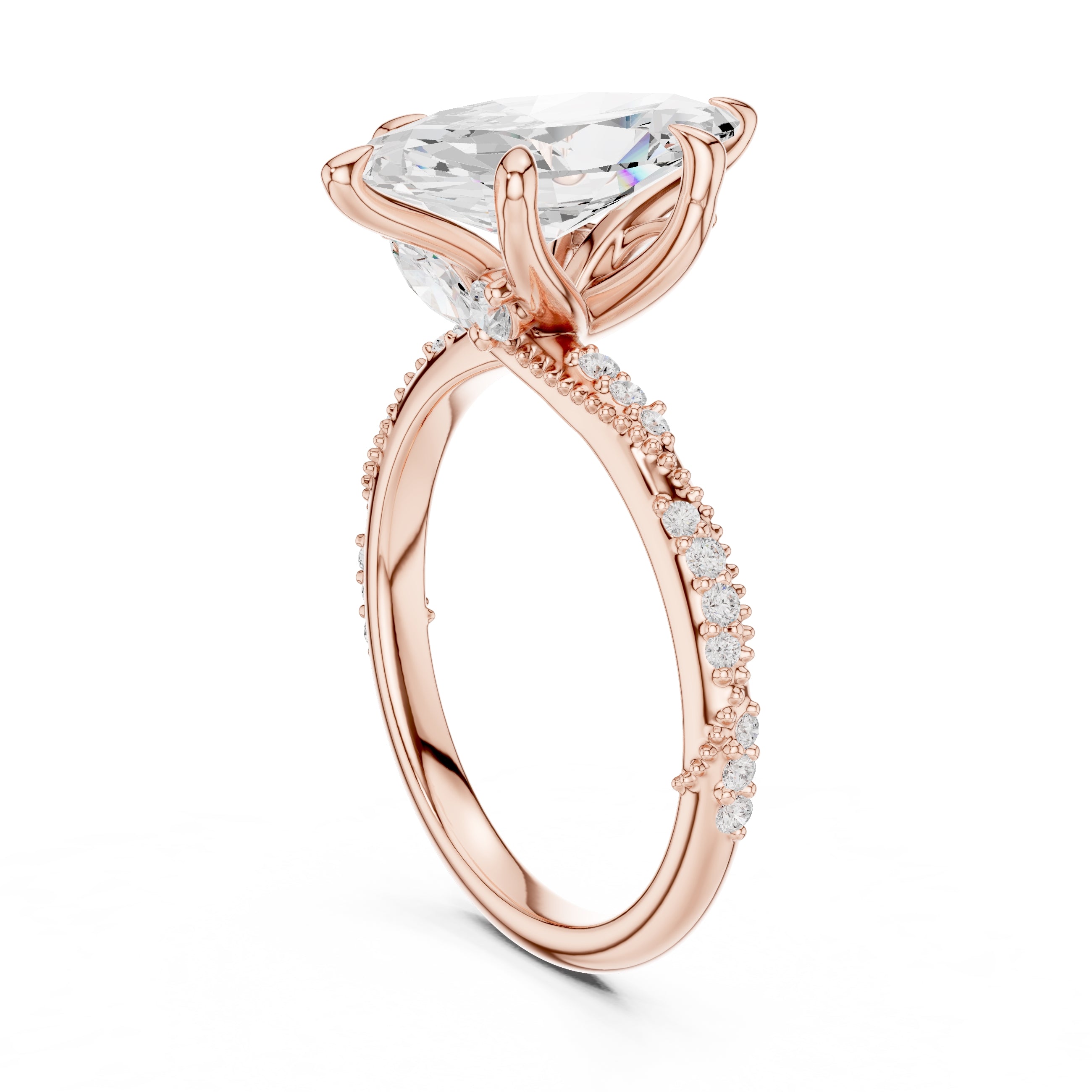 Botanical Blossom Engagement Ring Rose Gold Marquise