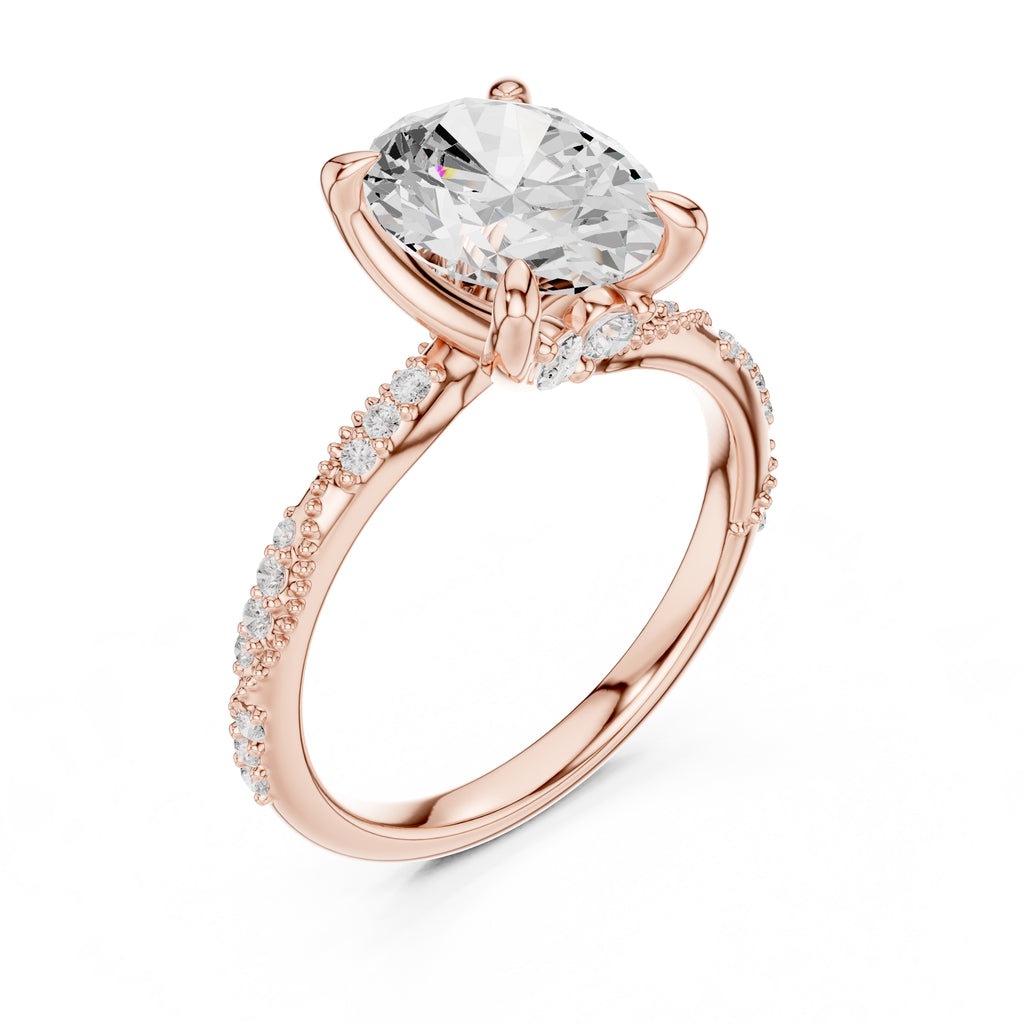 Botanical Blossom Engagement Ring Rose Gold Oval