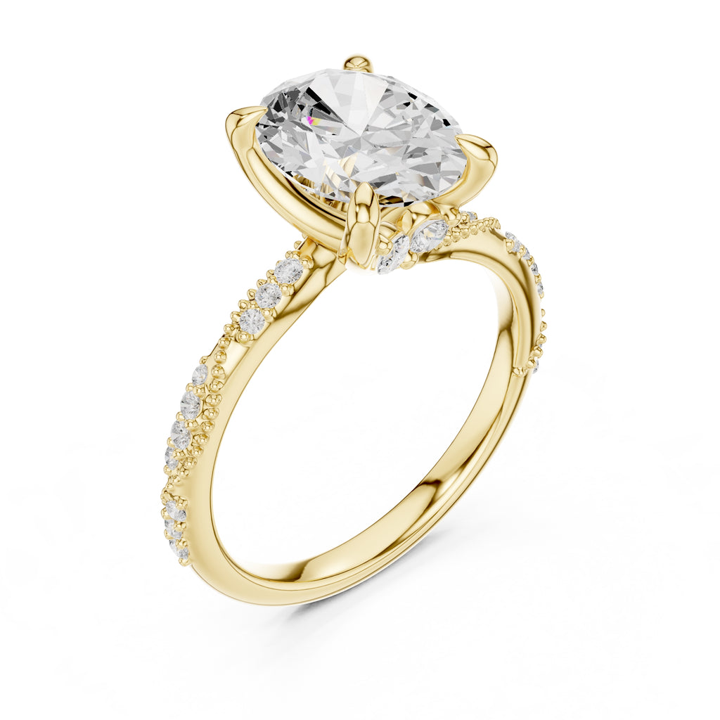 Botanical Blossom Engagement Ring Yellow Gold Oval