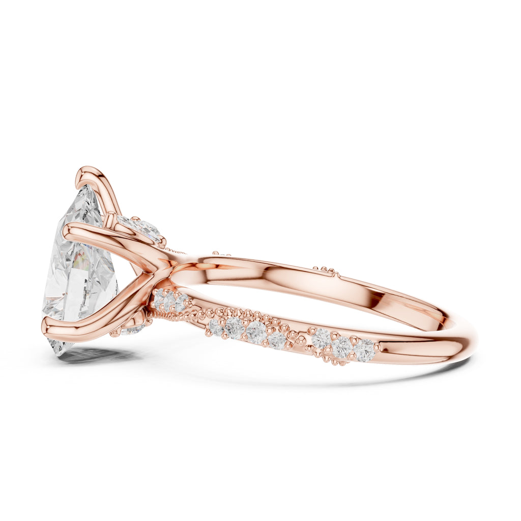 Botanical Blossom Engagement Ring Rose Gold Pear