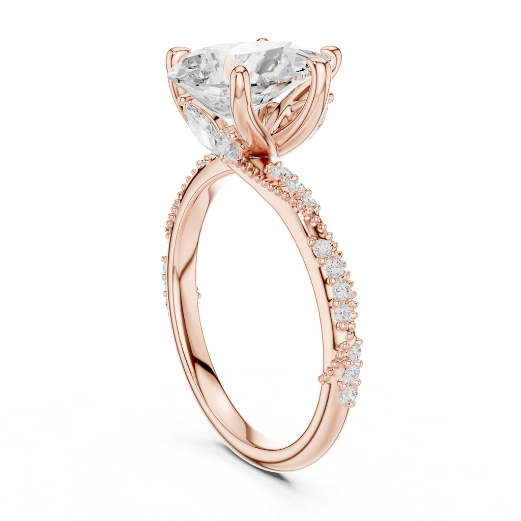 Botanical Blossom Engagement Ring Rose Gold Pear