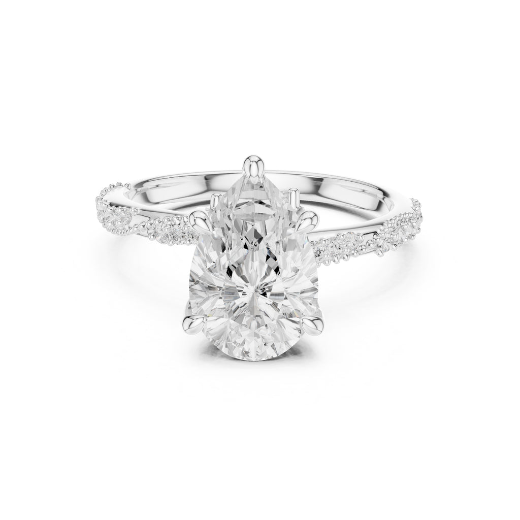 Botanical Blossom Engagement Ring White Gold Pear
