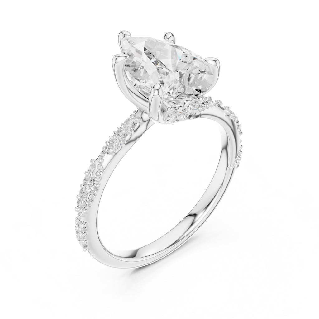 Botanical Blossom Engagement Ring White Gold Pear