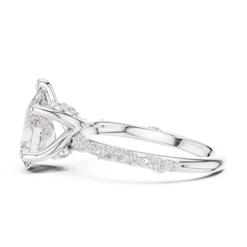 Botanical Blossom Engagement Ring White Gold Pear