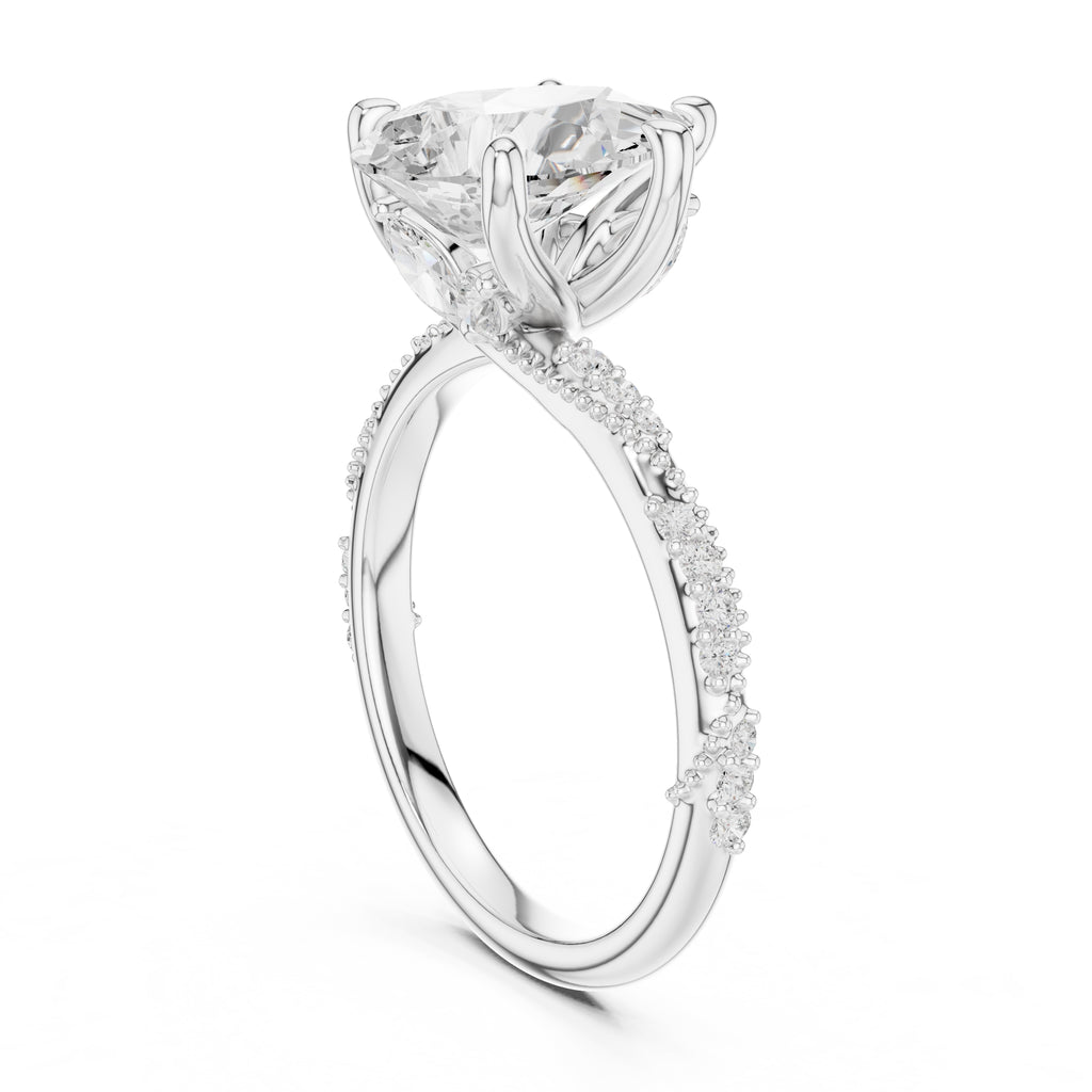 Botanical Blossom Engagement Ring White Gold Pear