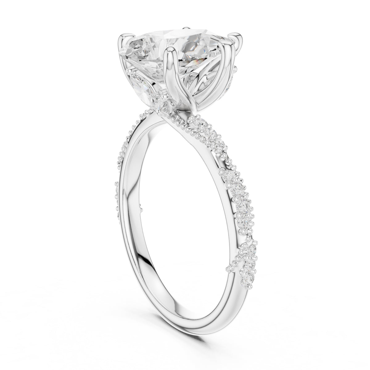 Botanical Blossom Engagement Ring White Gold Pear