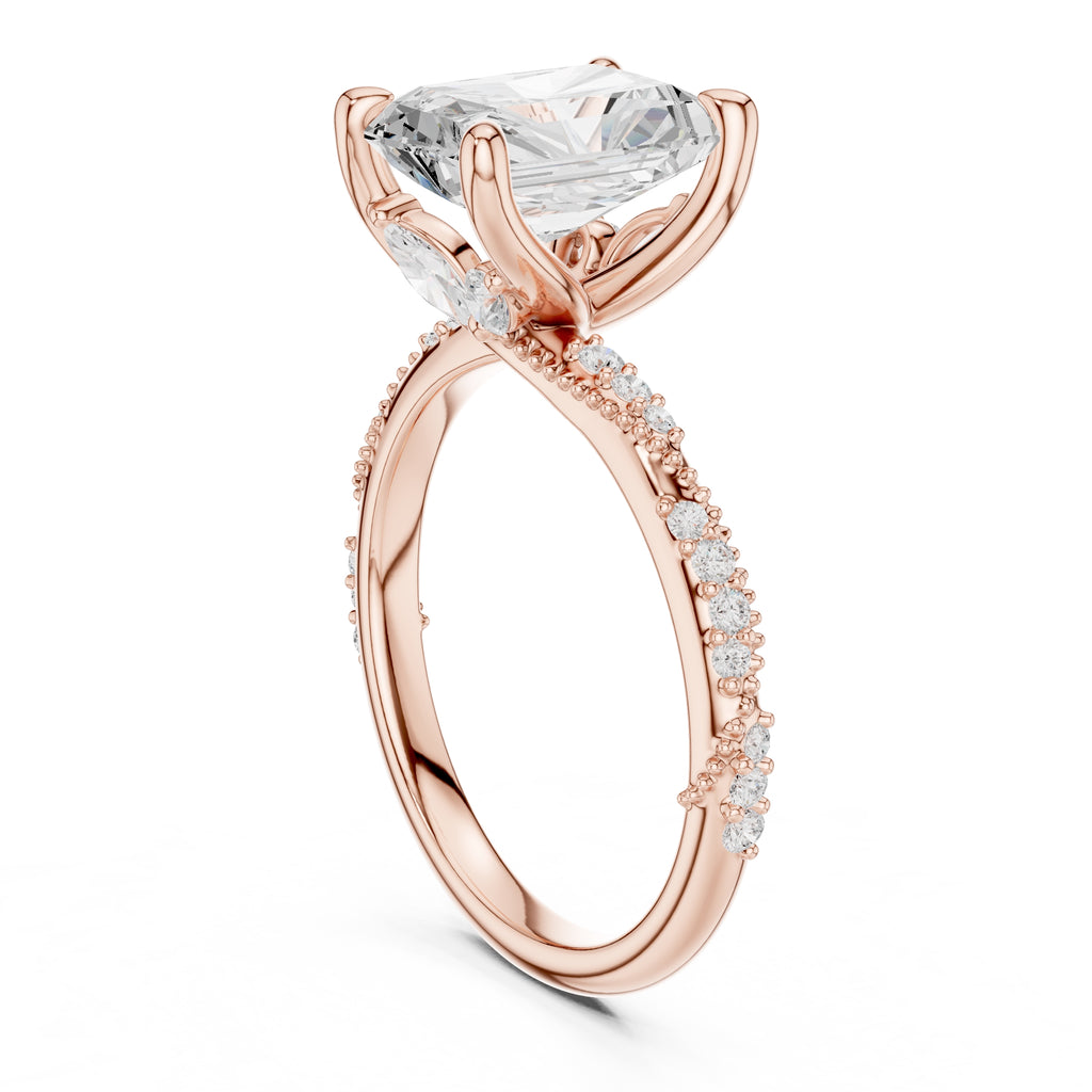 Botanical Blossom Engagement Ring Rose Gold Radiant
