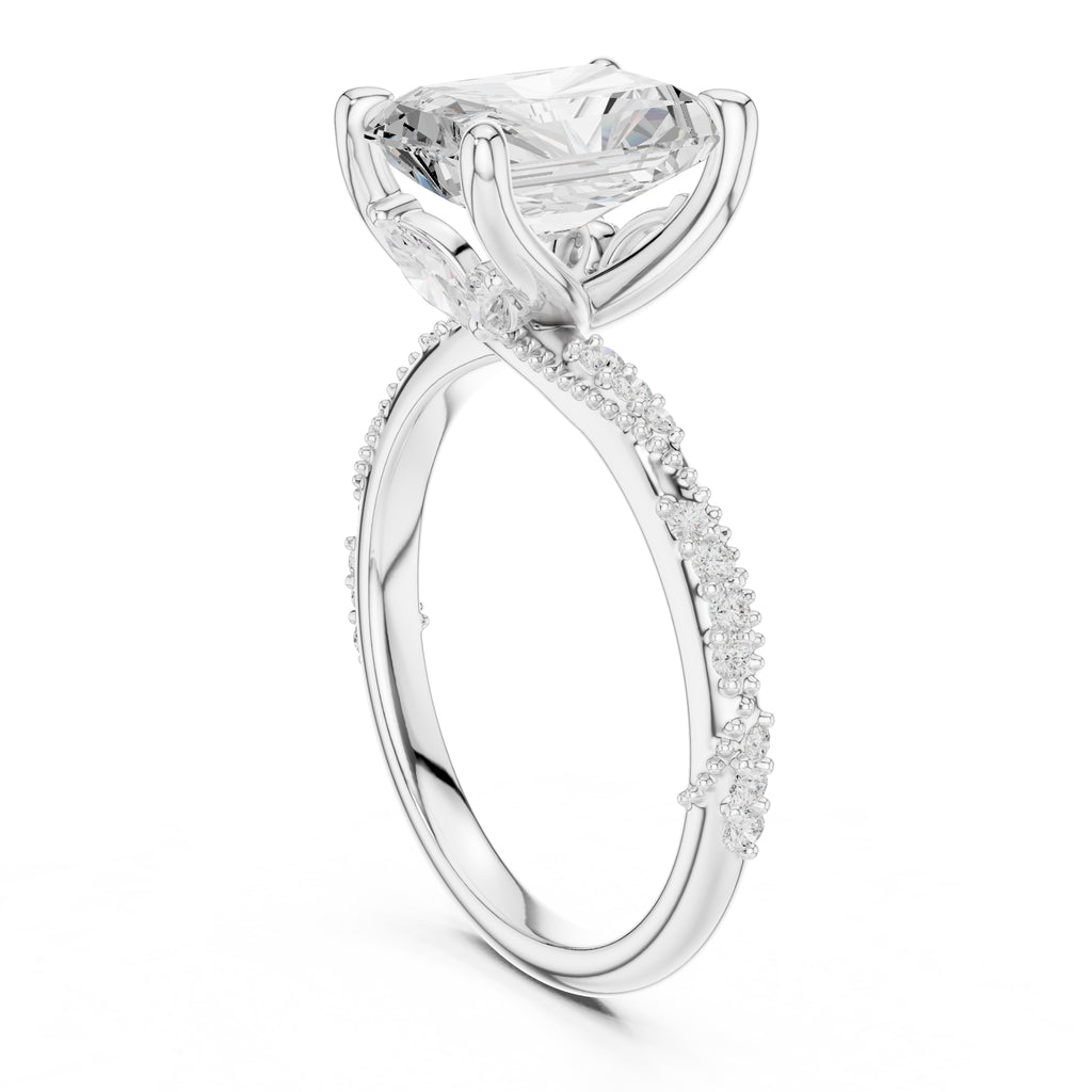 Botanical Blossom Engagement Ring White Gold Radiant