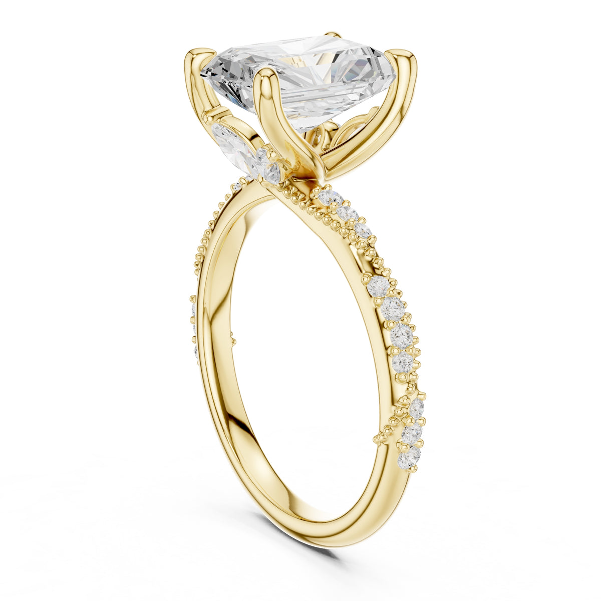Botanical Blossom Engagement Ring Yellow Gold Radiant