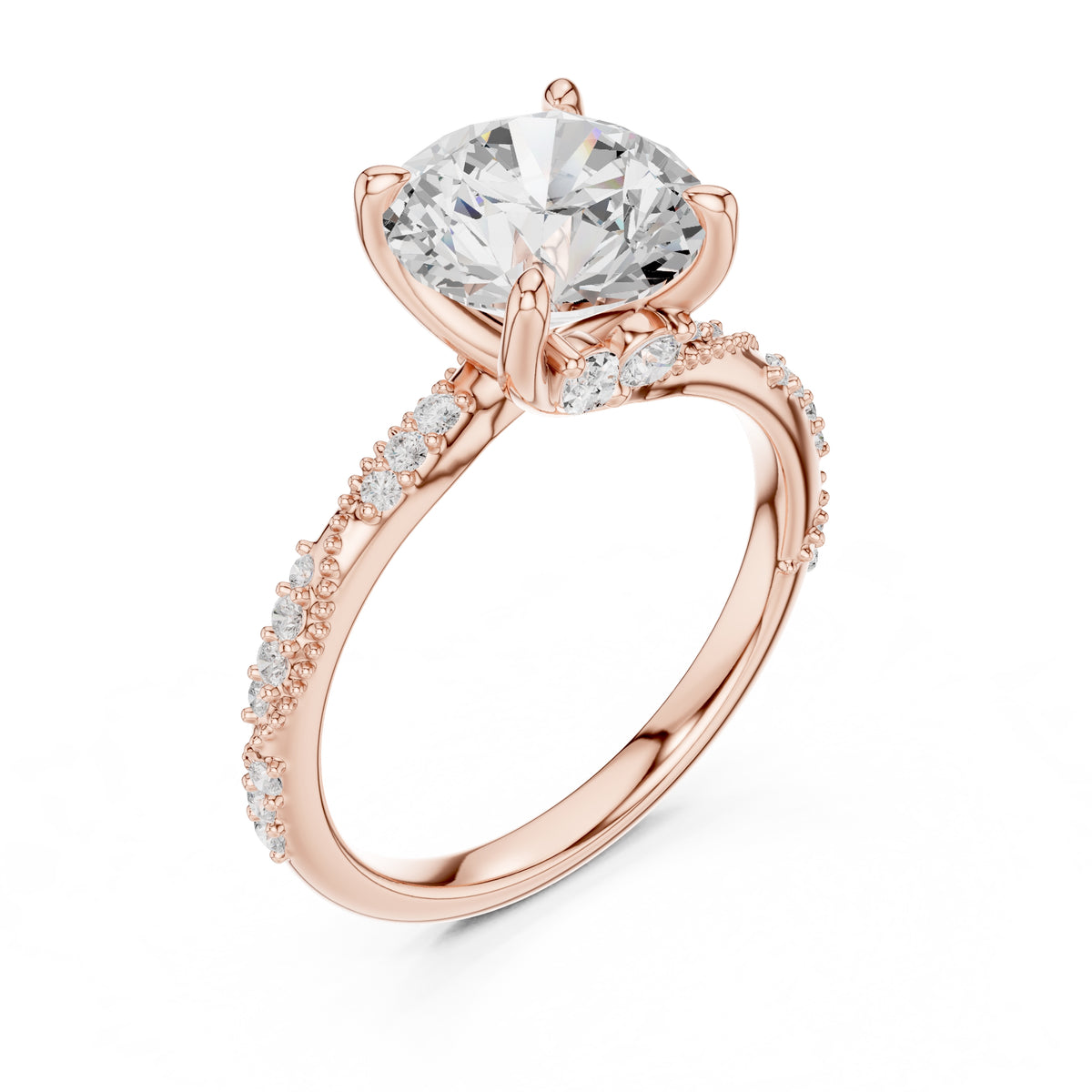 Botanical Blossom Engagement Ring Rose Gold Round