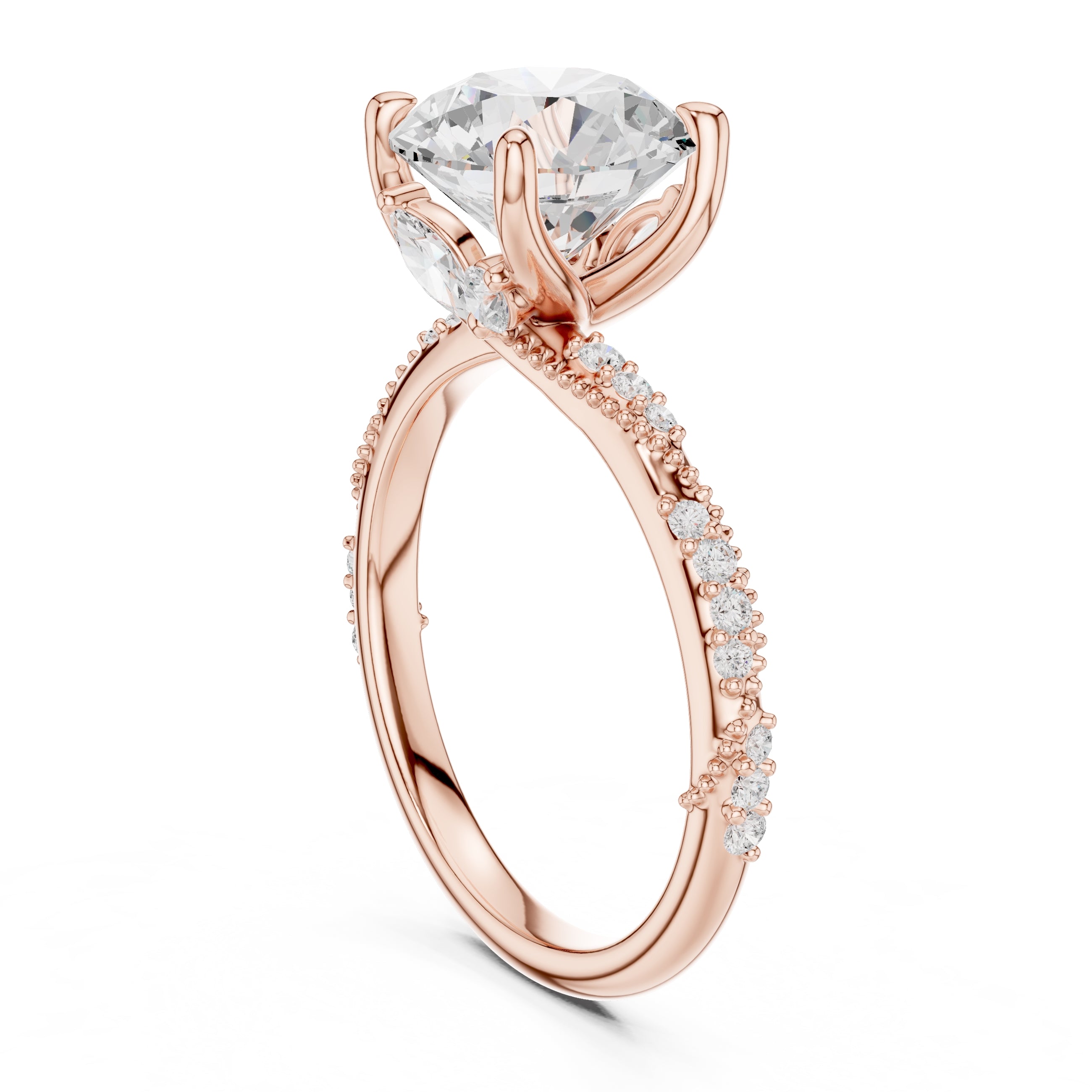 Botanical Blossom Engagement Ring Rose Gold Round