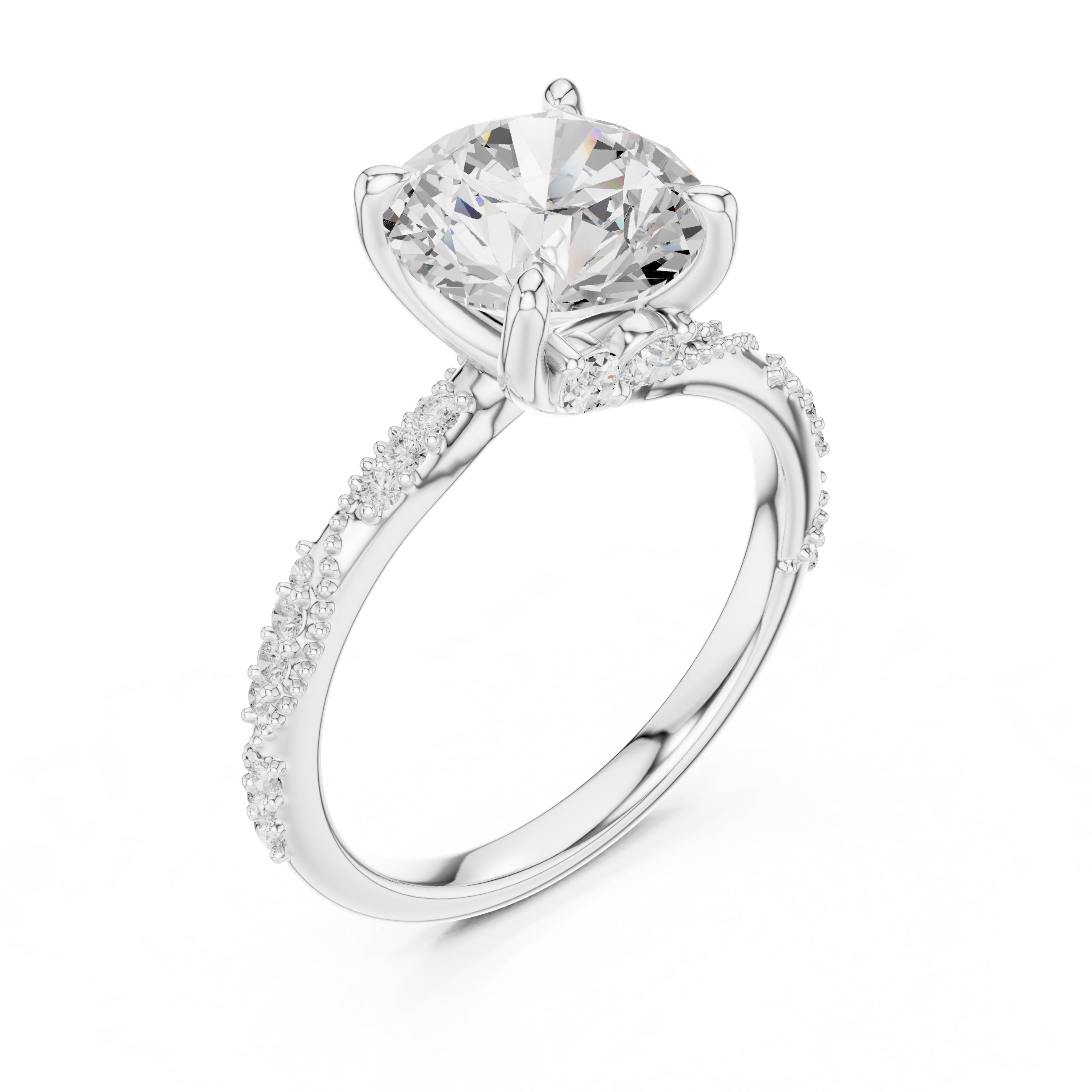 Botanical Blossom Engagement Ring White Gold Round
