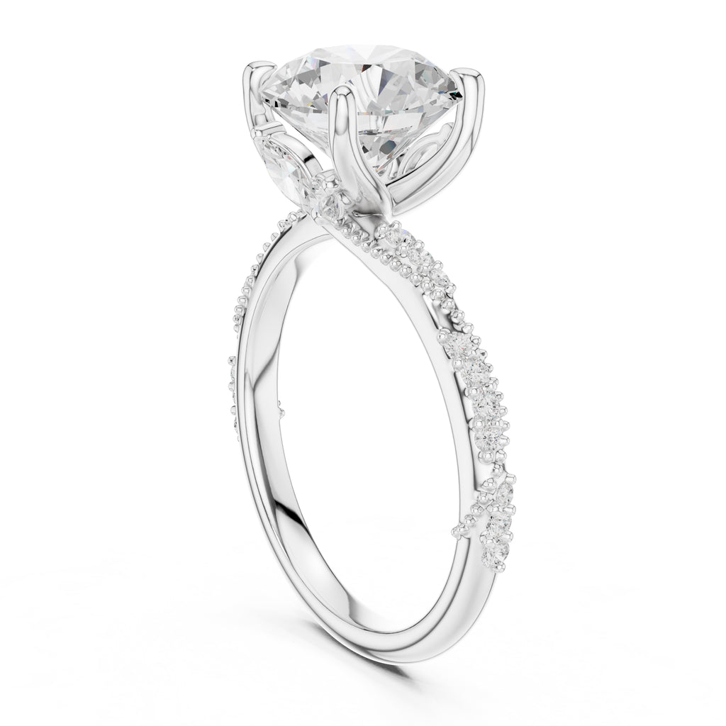 Botanical Blossom Engagement Ring White Gold Round