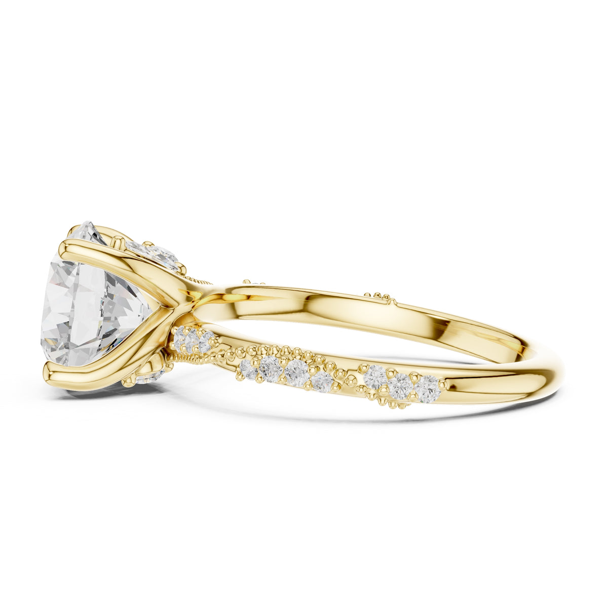 Botanical Blossom Engagement Ring Yellow Gold Round