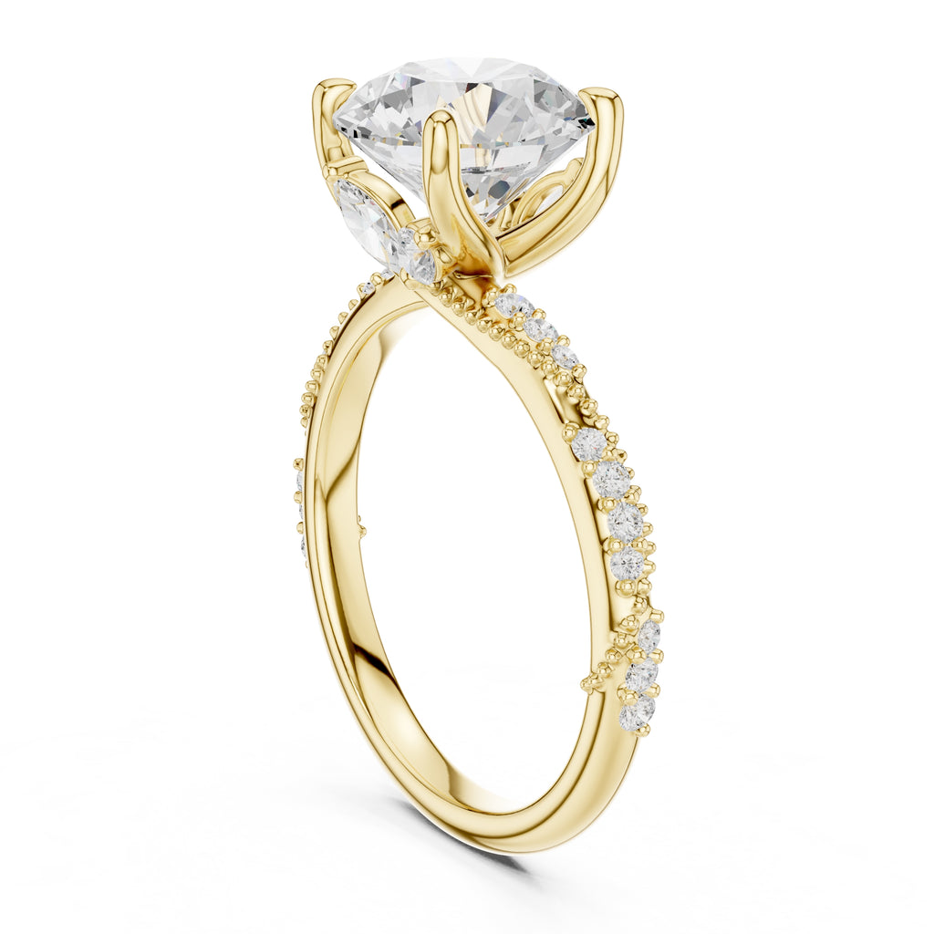 Botanical Blossom Engagement Ring Yellow Gold Round