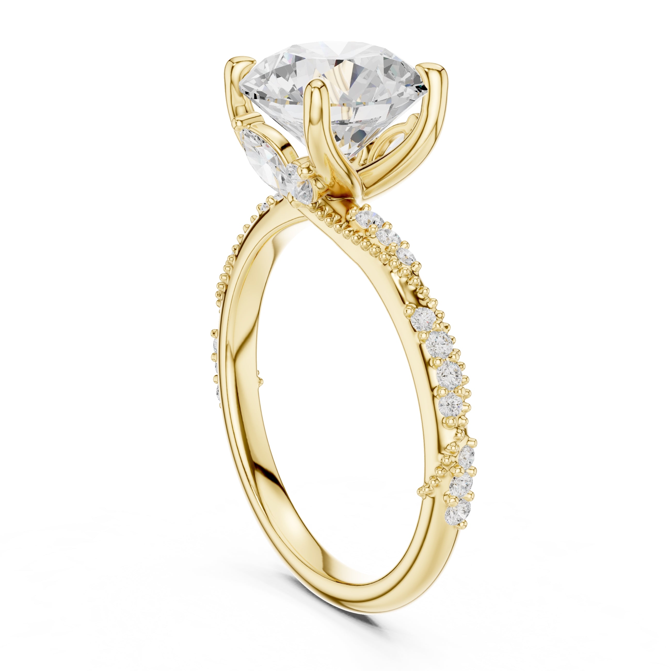Botanical Blossom Engagement Ring Yellow Gold Round