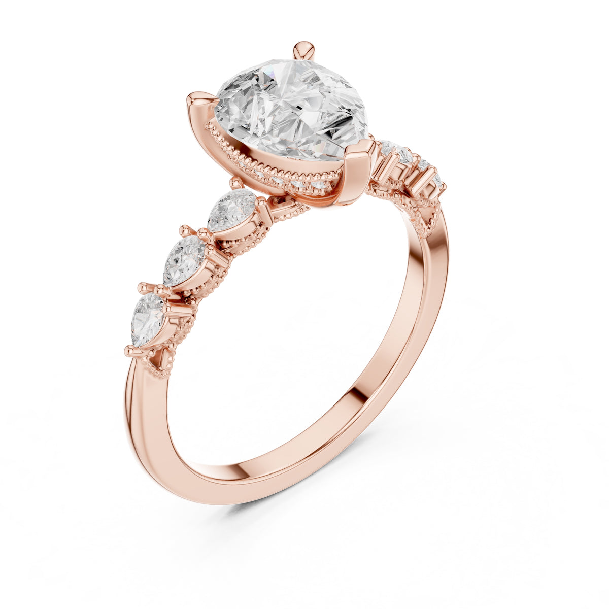 2.00 ct Legacy Vintage Engagement Ring 2ct Rose Gold Pear
