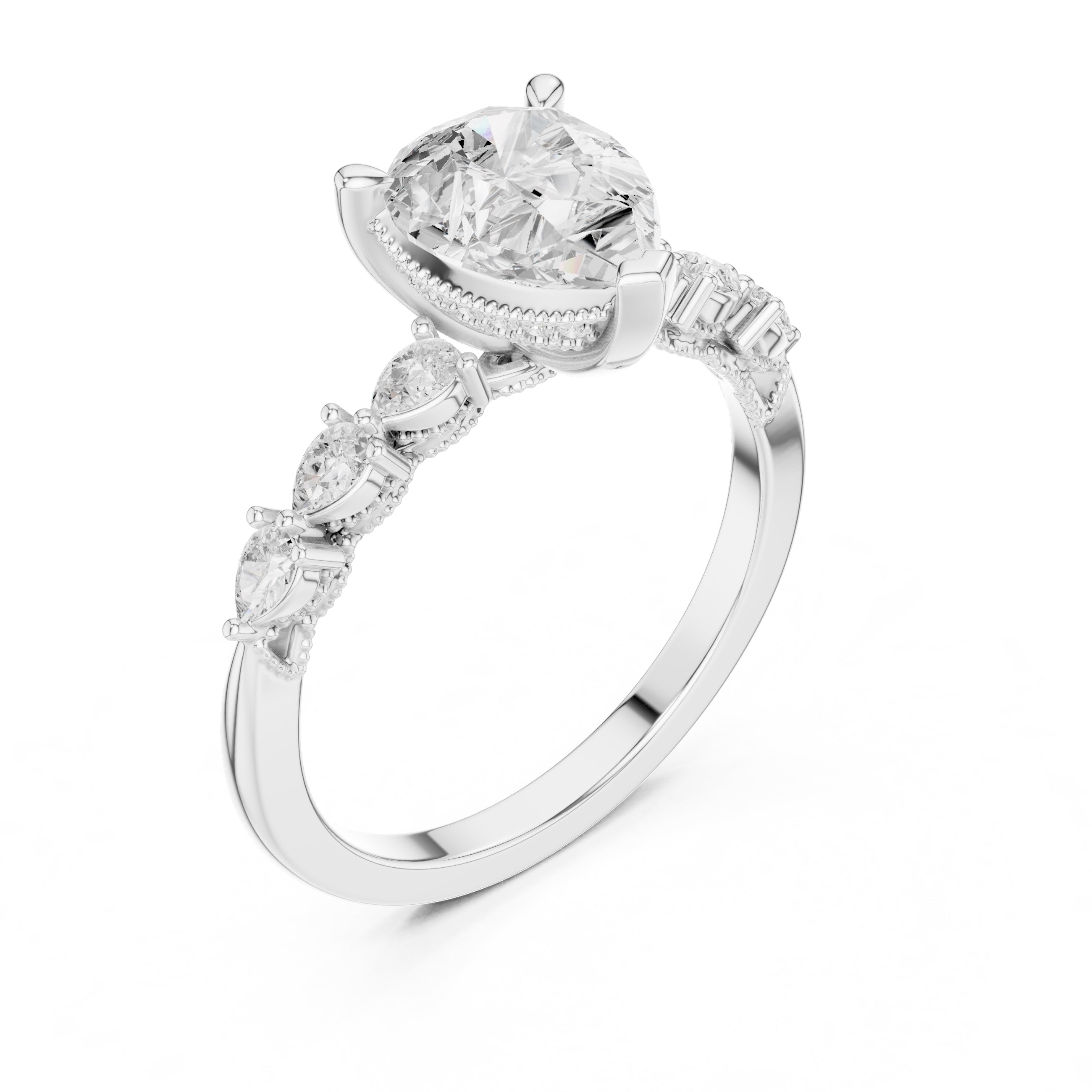 2.00 ct Legacy Vintage Engagement Ring 2ct White Gold Pear