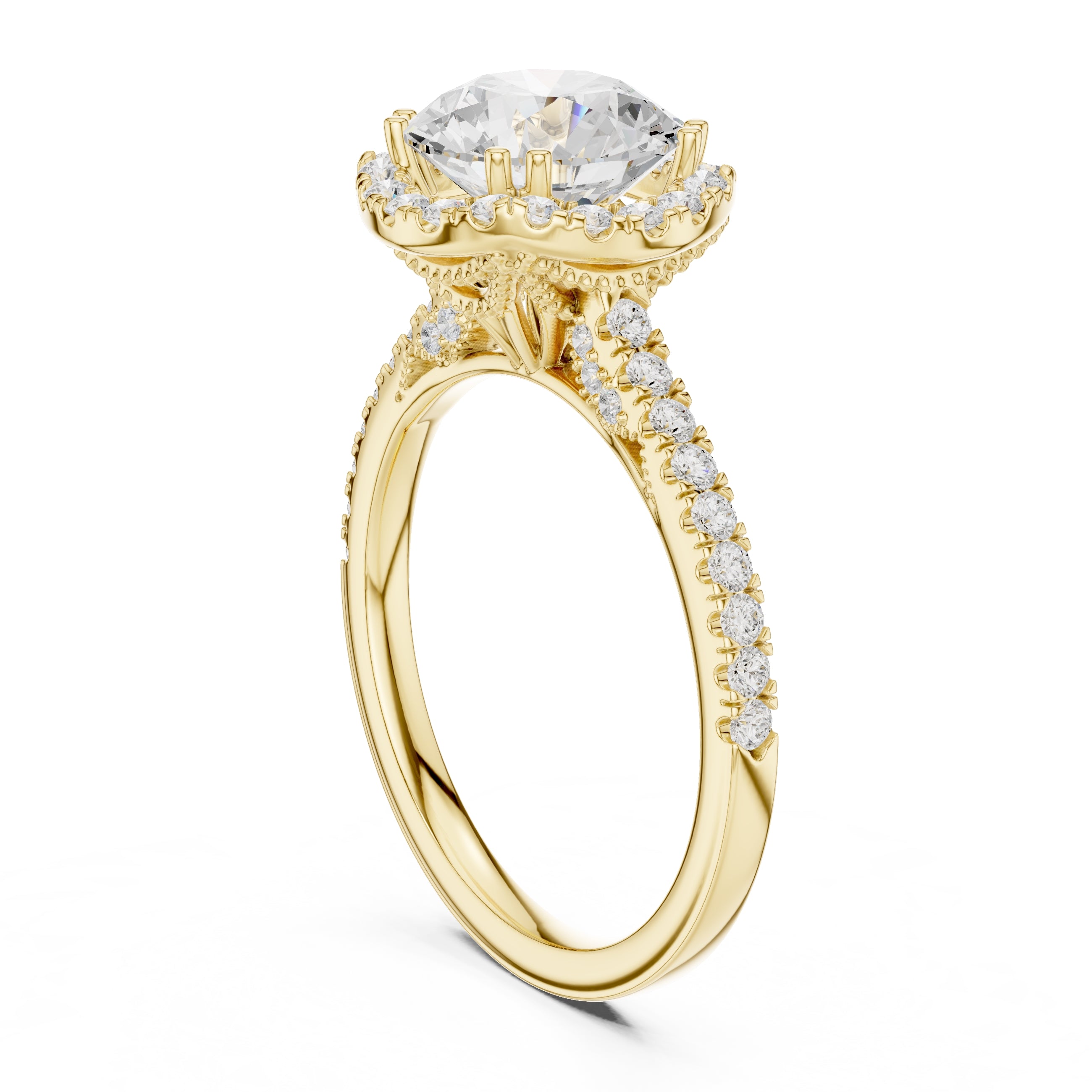 2.00 ct Aura Halo Engagement Ring 2ct Yellow Gold