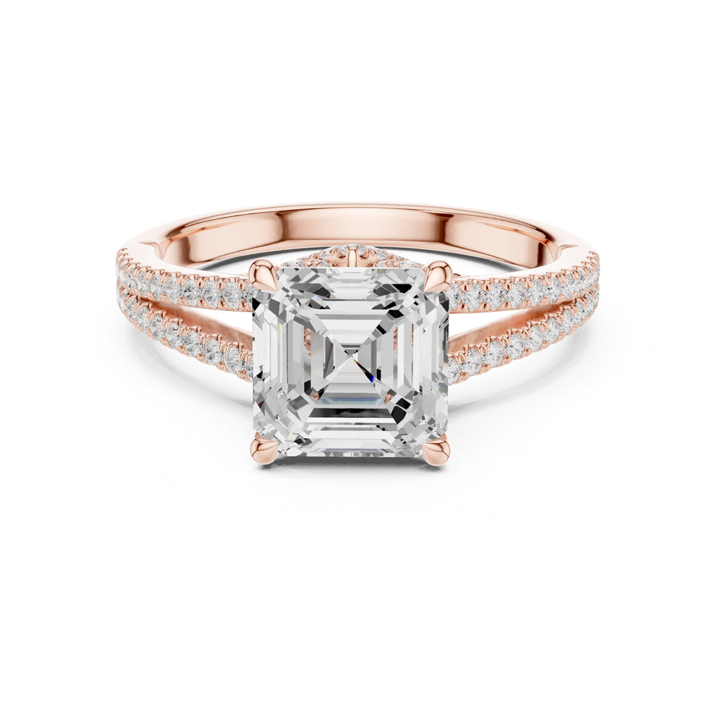 2.50 ct Stellar Split-Shank Engagement Ring 2.5ct Rose Gold Asscher