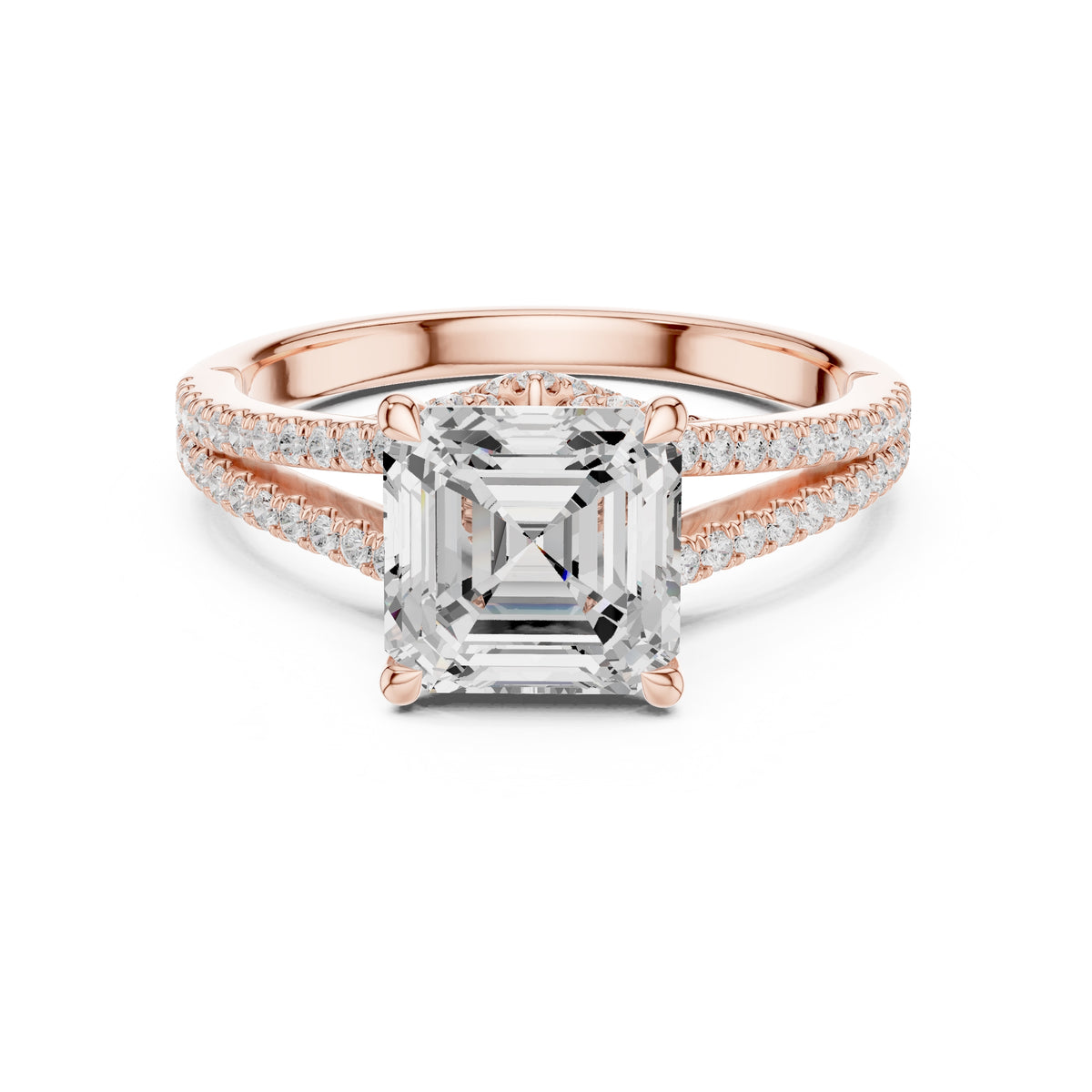 2.50 ct Stellar Split-Shank Engagement Ring 2.5ct Rose Gold Asscher