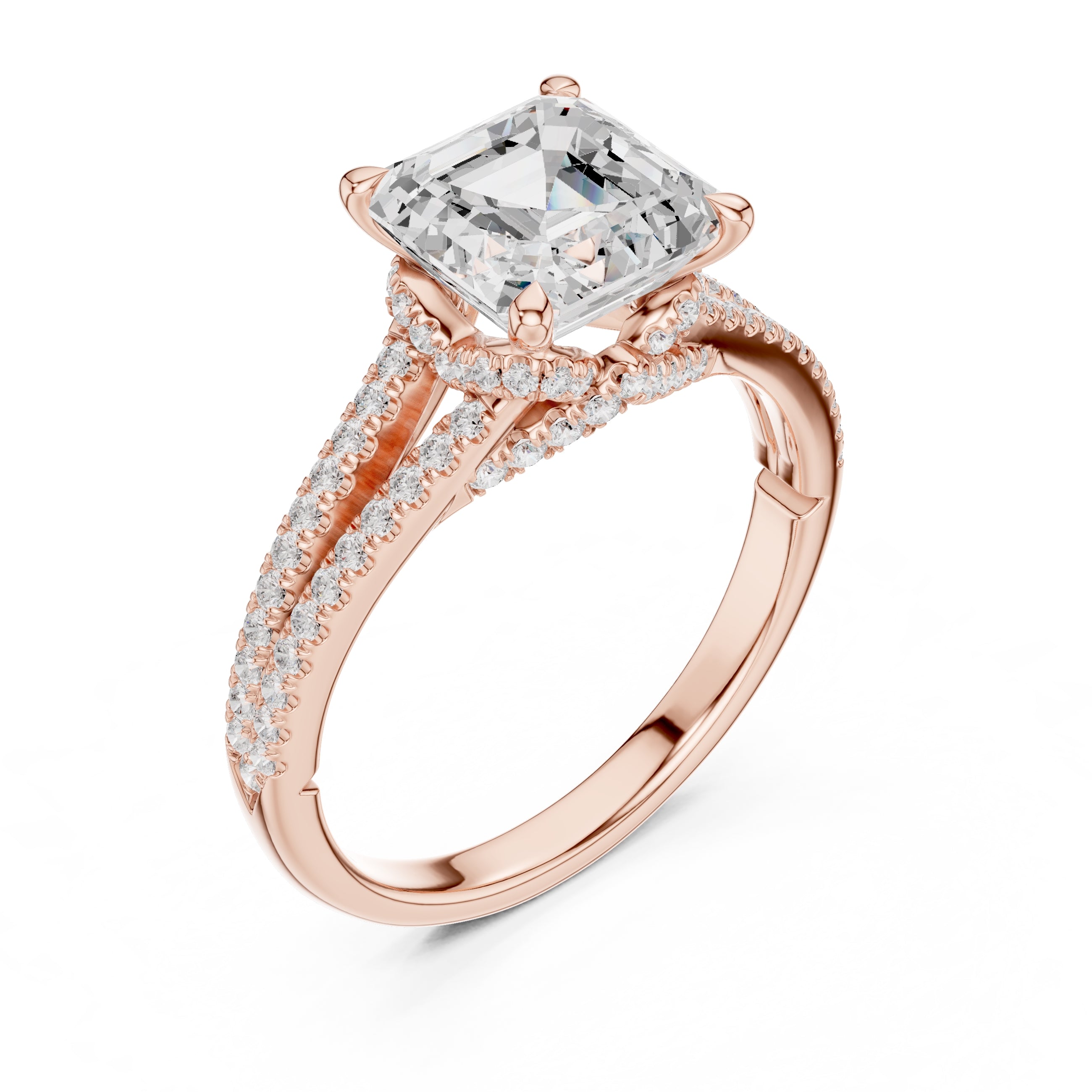 2.50 ct Stellar Split-Shank Engagement Ring 2.5ct Rose Gold Asscher