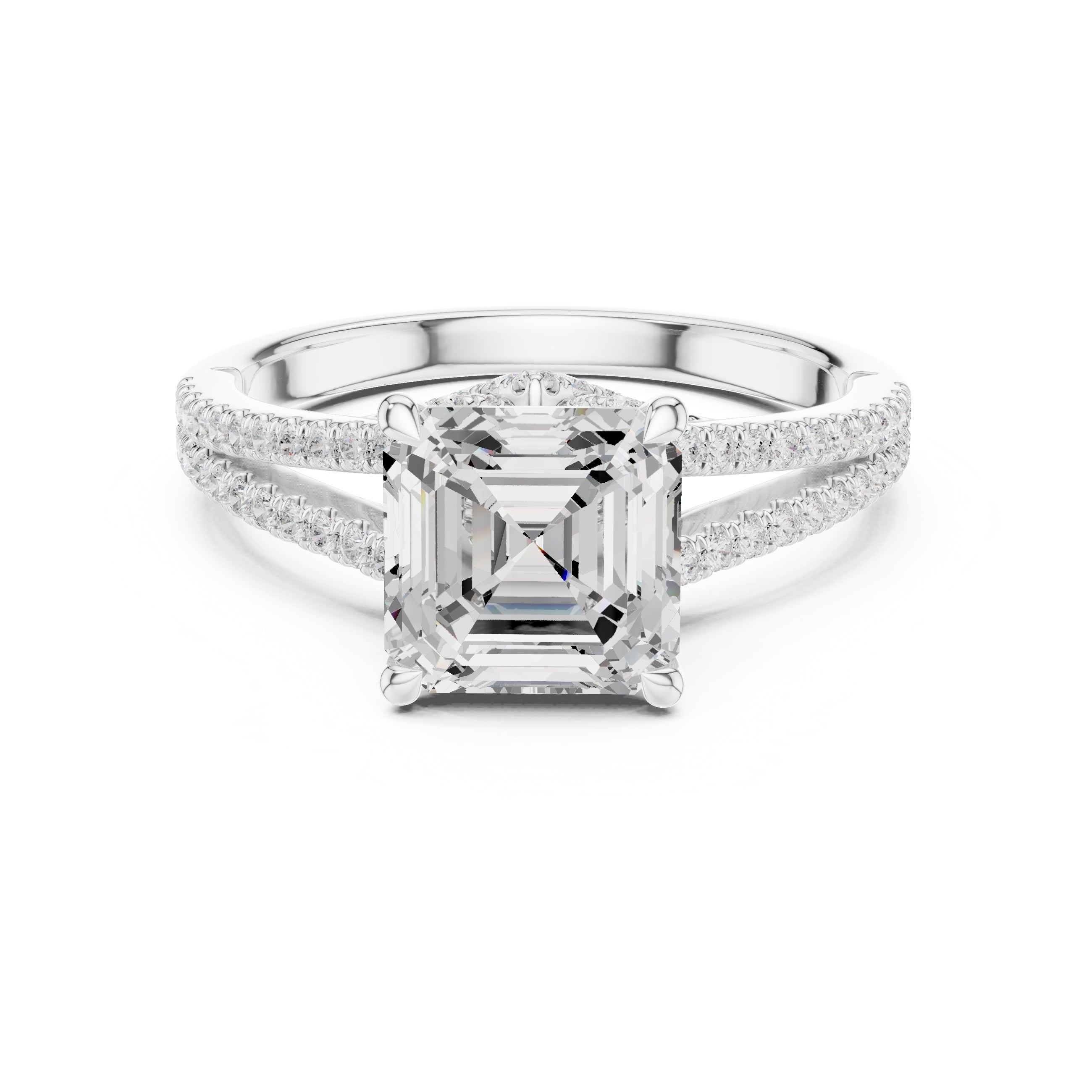 2.50 ct Stellar Split-Shank Engagement Ring 2.5ct White Gold Asscher