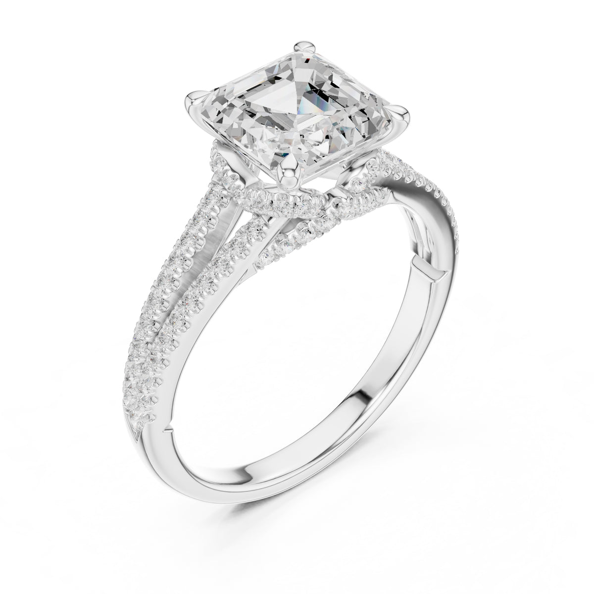 2.50 ct Stellar Split-Shank Engagement Ring 2.5ct White Gold Asscher