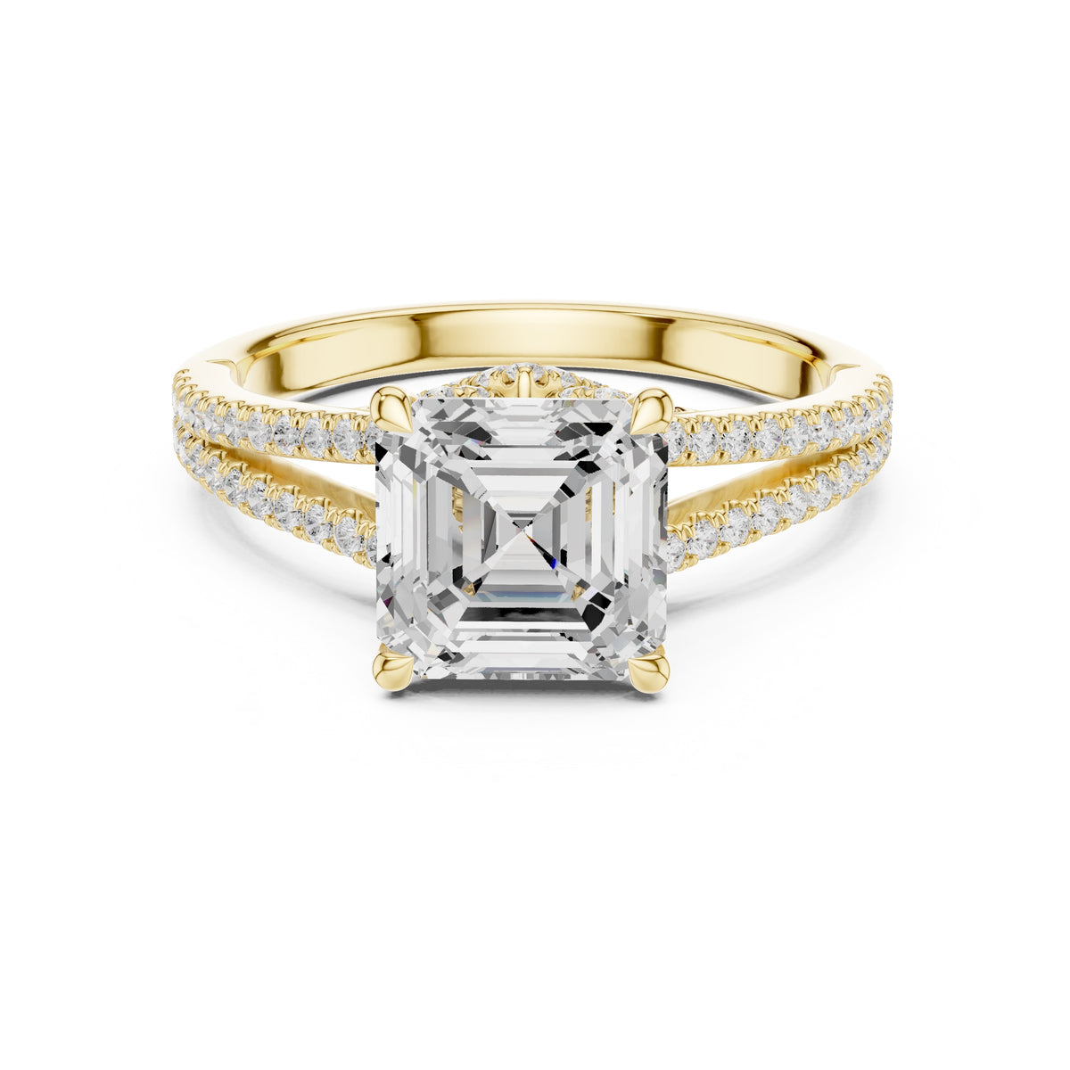 2.50 ct Stellar Split-Shank Engagement Ring 2.5ct Yellow Gold Asscher