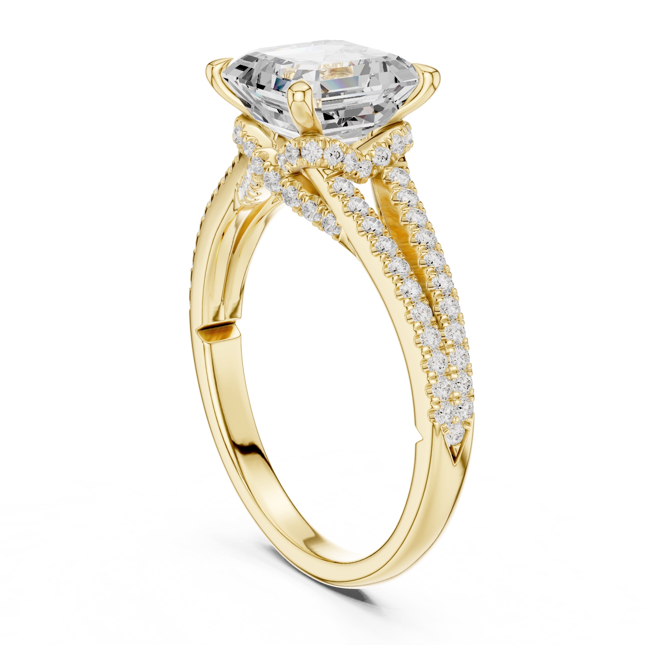 2.50 ct Stellar Split-Shank Engagement Ring 2.5ct Yellow Gold Asscher