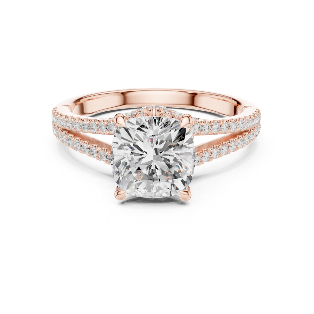 2.50 ct Stellar Split-Shank Engagement Ring 2.5ct Rose Gold Cushion