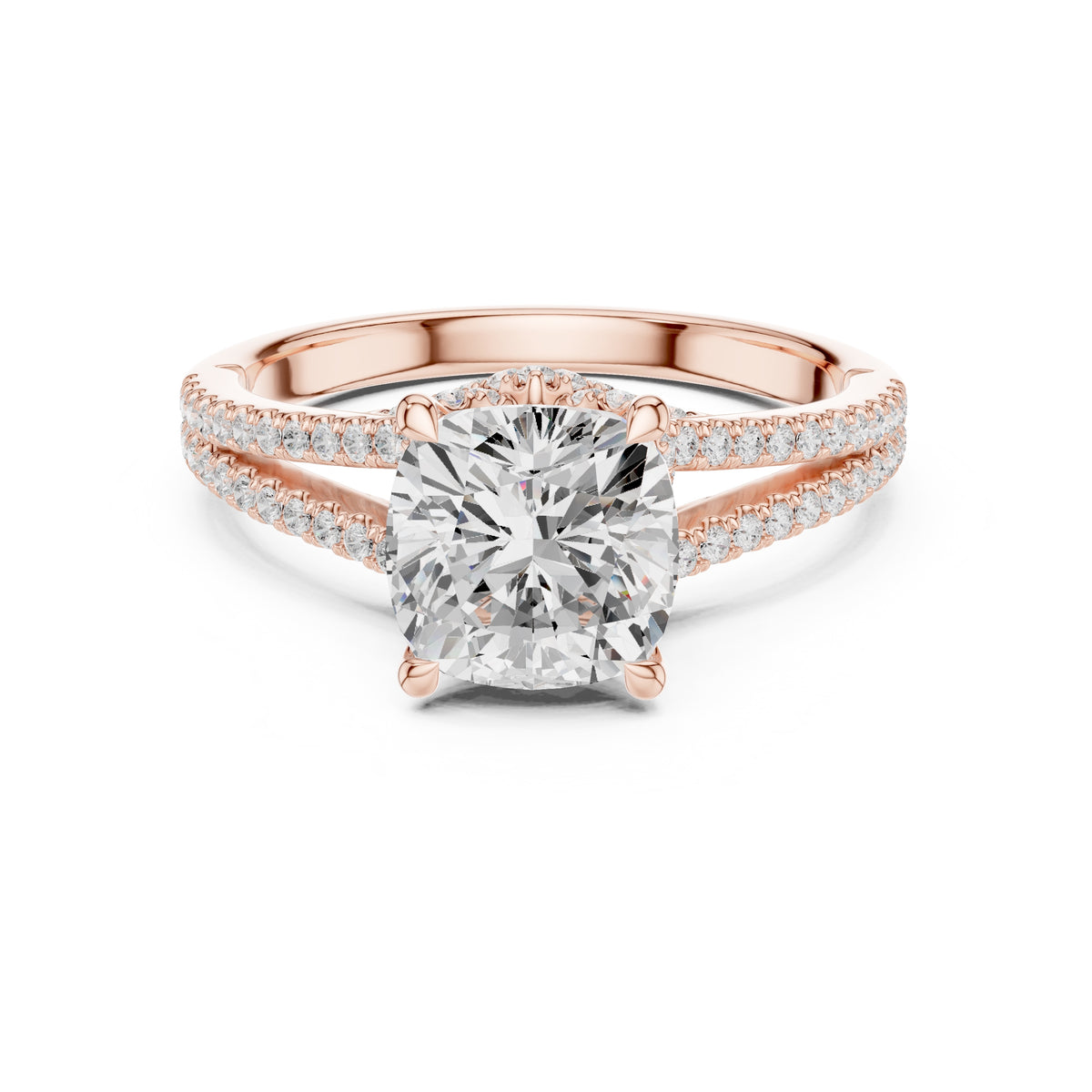 2.50 ct Stellar Split-Shank Engagement Ring 2.5ct Rose Gold Cushion